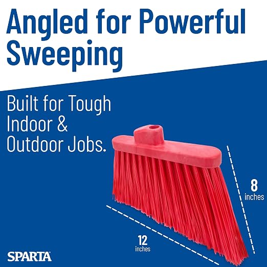 SPARTA Plastic Broom Head, Angled, Un-Flagged for Large Debris Indoor, Outdoor, Home, Restaurant, Lobby, Office, 12 Inches, Red, (Pack of 12)