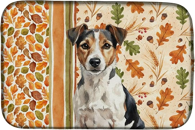 Caroline's Treasures Tricolor Russell Terrier Heirloom Fall Dish Drying Mat Absorbent Dish Drying Mat Pad for Kitchen Counter Dish Drainer Mat for Countertop, 14 x 21", Multicolor