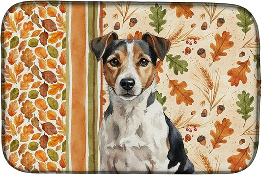 Caroline's Treasures Tricolor Russell Terrier Heirloom Fall Dish Drying Mat Absorbent Dish Drying Mat Pad for Kitchen Counter Dish Drainer Mat for Countertop, 14 x 21", Multicolor