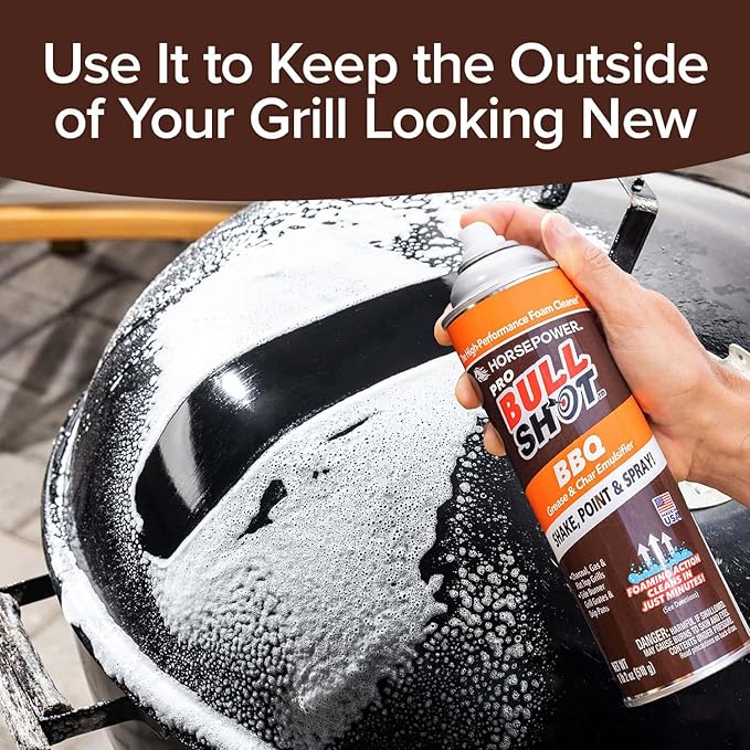 Bull Shot BBQ MAX Pro Super-Concentrated Foaming Grill Cleaner, AS SEEN ON TV, Made in USA, Shake, Point & Spray, Emulsifies Grease & Char on Grills, Stove Burners, Drip Pans & More