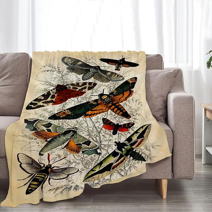 Moths Blanket Throws Moth Gifts Moths Lovers Throw Blanket for Women Men Kids Adults Soft Warm Cozy Fleece Blanket for Couch Sofa Bed 50"x40"