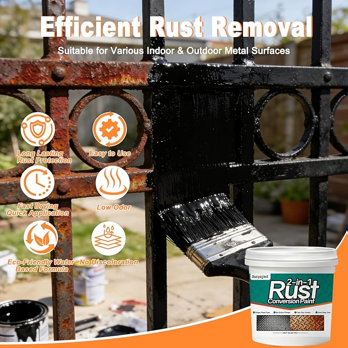 2-In-1 Rust Converter & Metal Primer, 70.5 Oz Rust Remover Paint for Metal,Rust Conversion Paint, Anti-Rust Inhibitor Hardener, for Rusty Metal/Trailer/Chassis/Frame(Black)