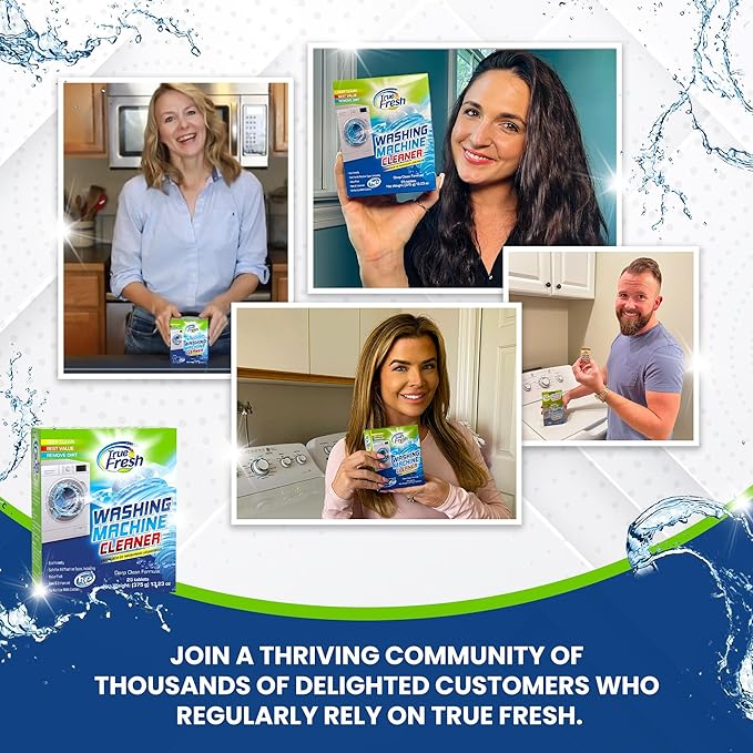 True Fresh 25-Pack Washing Machine Cleaner Tablets (12-Month Supply) & 2-in-1 Toilet Brush & Plunger Set - Ultimate Deep Cleaning for a Fresh, Sparkling Home