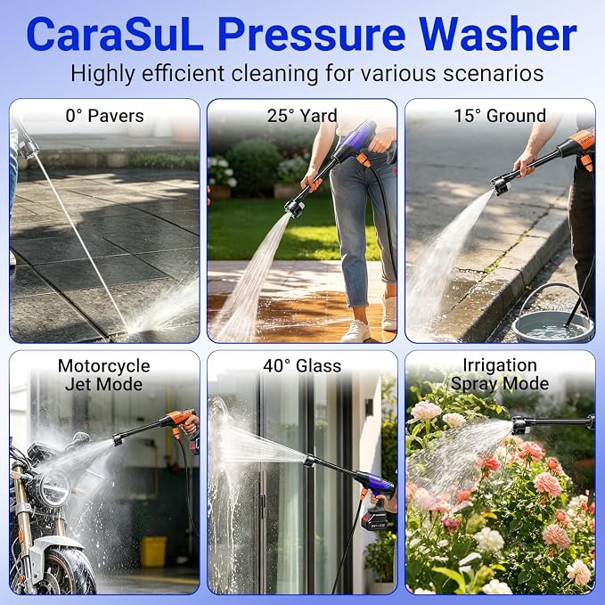 Cordless Portable Car Washer, 1200 PSI Max Power Washer with 21V 4.0Ah Large Capacity Battery, Lightweight Car Pressure Washer with Safety Lock, Storage Case & 6-in-1 Nozzle for Car/Garden/Home/Patio