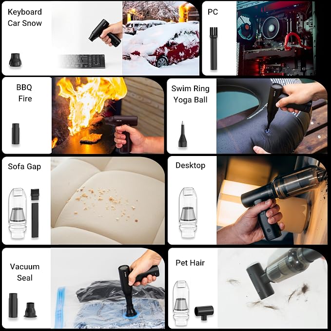 Upgraded Full Metal Air Duster and Vacuum Cleaner 8-in1, 110 000 RPM, 4000mAh, Quick Charge Cordless Blower for Keyboard-Office-Home-Electronic-Inflator