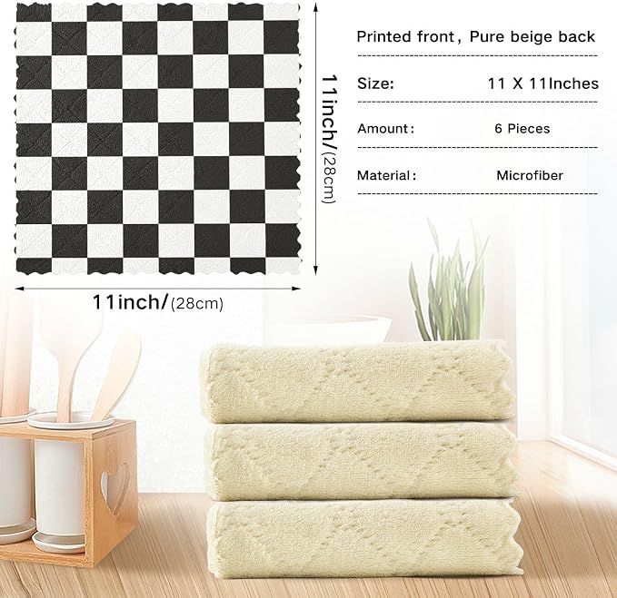 Checkered Black06 Kitchen Towels Dish Cloths Set of 6 Microfiber Cleaning Cloths for Cars Super Absorbent Machine