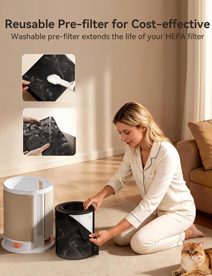 Meowant Pet Air Purifier for Home Large Room Up to 3900 Ft², U-Shape 360° Air Intake, H13 HEPA Filter Reduce Pet Hair Dander Odors Dust, Air Cleaner with Washable Pre-Filter, PM2.5 Monitor, Auto Mode