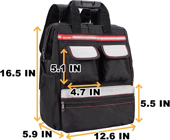 Backpack Tool Bag with Padded Back Support Heavy Duty Tool Kit Carrier Storage Bags for Electrician, Plumber, HVAC, Cable Repairman