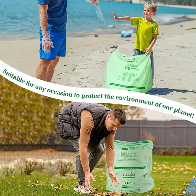 ECOLipak 240 Count 12 oz Compostable Paper Cups and 25 Count (1 Roll) 33 Gallon Compostable Trash Bags