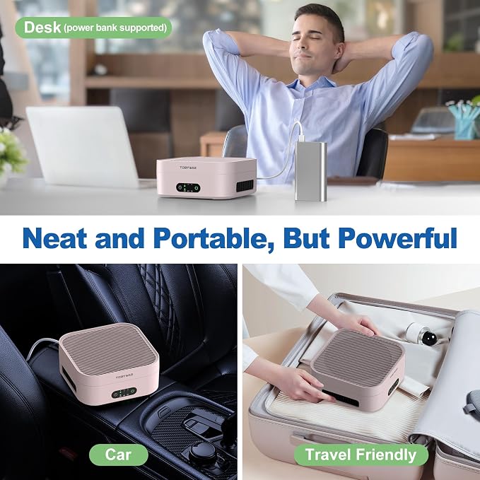 Air Purifiers for Home, TDBYWAE Air Purifier for Bedroom Up to 600 ft², H13 True HEPA Air Purifier for Pets Dust Dander Pollen Odor Smoke, with New Quiet Wind Wheel System, for Desk/Car/Travel（Pink）