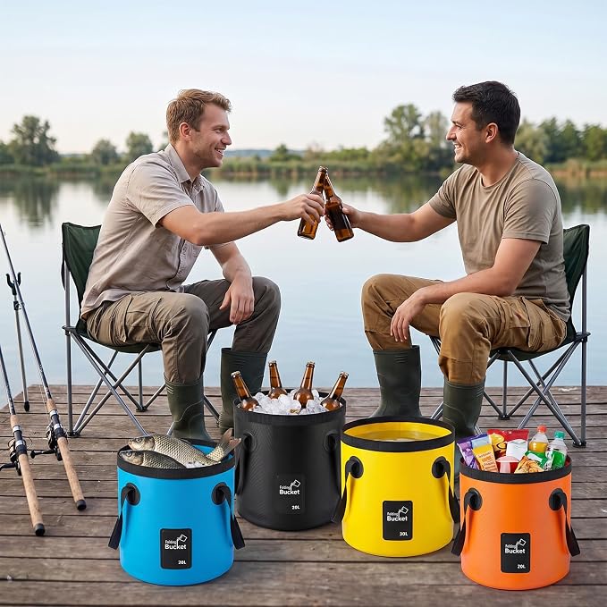 4 Pcs Collapsible Bucket with Handle 5 Gallon(20L) Foldable Water Container Folding Water Bucket Portable Folding Camp Wash Basin for Outdoor Travelling Camping Hiking Fishing Car Washing
