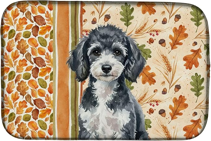 Caroline's Treasures Miniature Parti Poodle Heirloom Fall Dish Drying Mat Absorbent Dish Drying Mat Pad for Kitchen Counter Dish Drainer Mat for Countertop, 14 x 21", Multicolor