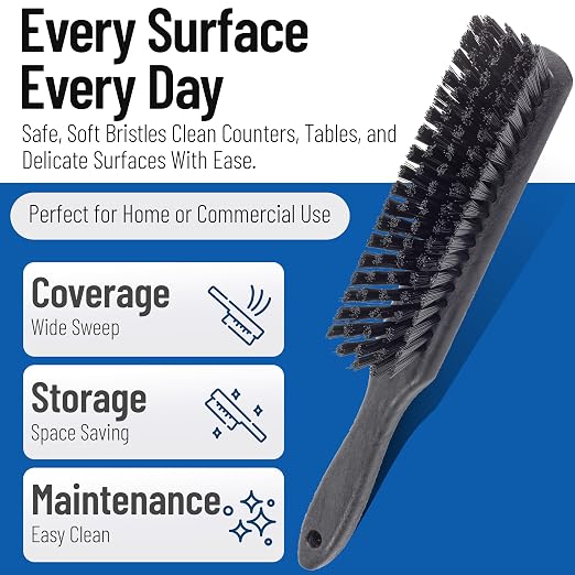 SPARTA 8 Inch Soft Counter Brush with Polyester Bristles and 5 Inch Handle, Color Coded Handheld Broom for Tables Countertops and Foodservice Surfaces, 13 Inch Overall Length, Black, Pack of 6
