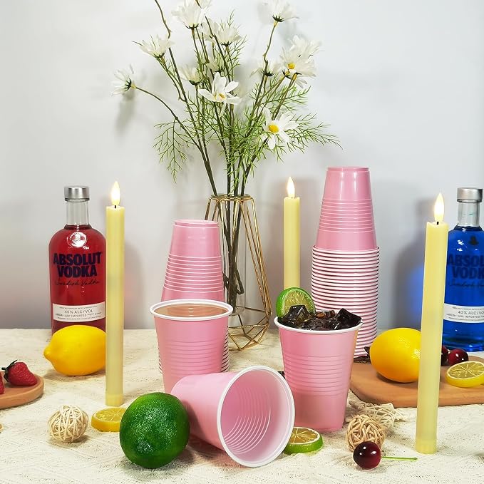 100PCS 16 oz Pink Plastic Cups, Disposable Party Cups for Graduation Weddings, Birthdays & Festive Celebrations, Beverage Holiday Camping Barbecues, Reusable Party Supplies