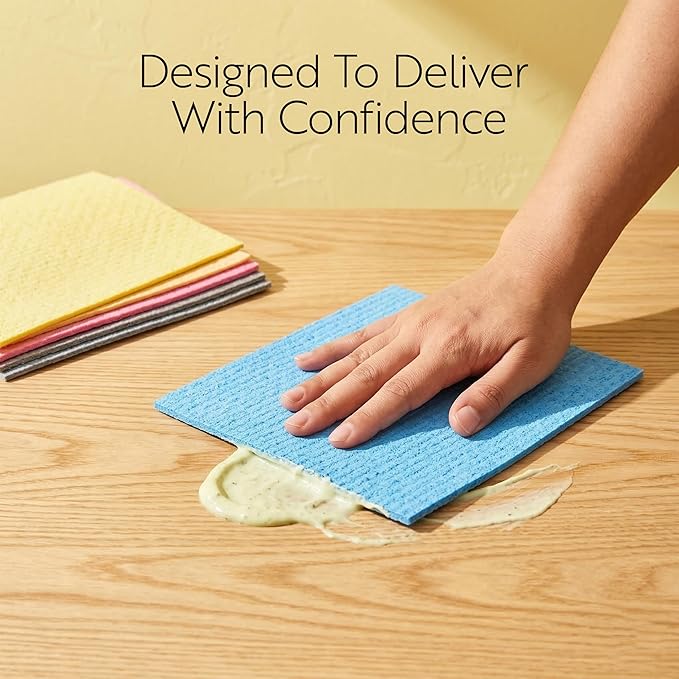 Restaurantware Swedish Dishcloths Pack of 200 Cellulose Reusable Absorbent Assorted Kitchen Towels, Washable Quick-Dry Dish Towels, Sustainable Cleaning Cloths Super-Absorbent Biodegradable Odorless