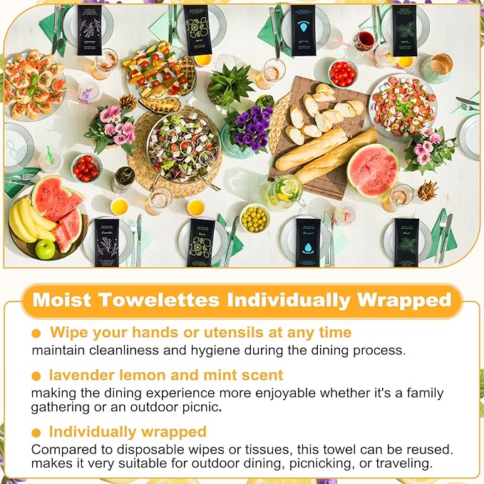 Moist Cotton Towel Bulk Moist Towelettes Individually Wrapped 8.7" x 8.7",White Towel Services,Refreshment Pre Moistened Towels Lavender,Lemon,Mint and Unscented for Sport Party Spa (pack of 100)