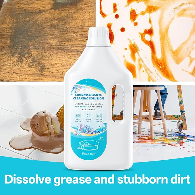 1 L Floor Cleaning Solution Ocean Scent, Compatible with Roborock/Shark/Bissell/Swiffer/IRobot/Eufy Quick Drying Without Residue Suitable for All Robot Vacuums and Wet Dry Dual-Use Vacuum Cleaners