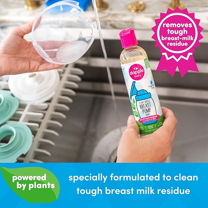 Dapple Breast Pump Soap, Fragrance Free, Plant Powered, Hypoallergenic, Easy Rinse Formula, Removes Milk Residue, 8 fl oz, 3 Count