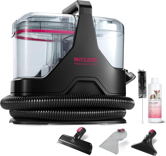 Portable Carpet Cleaner，18kPa Handheld Spot Cleaner for Upholstery and Car Interior，Cordless Pet Stain Remover with 500ml Tank，Lightweight for Sofa，Couch，Stairs，Mattress，Black and Pink