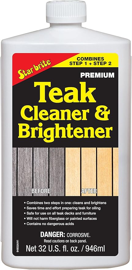 STAR BRITE Premium Golden Teak Oil - Sealer, Preserver & Finish for Outdoor Teak & Other Fine Woods - Step 3-16 OZ (085116PW) & One Step Teak Cleaner & Brightener - 32 OZ (094932), White