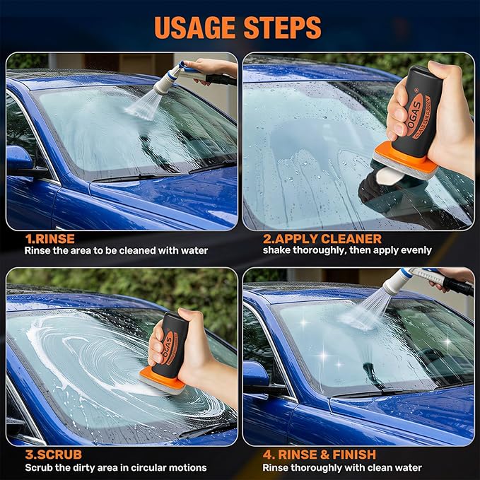Car Window Cleaner and Windshield Oil Film Remover with Built-in Applicator, Auto Glass Cleaner Emulsion for Water Spots, Rain Repellent and Anti-Fog, Streak Free Crystal Clear View