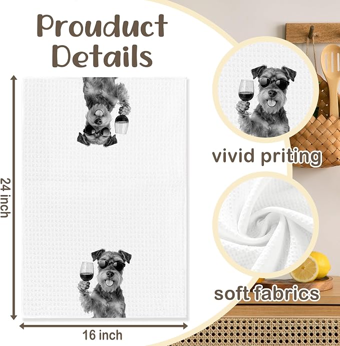 Funny Schnauzer Kitchen Towels Set of 2, Dog Kitchen Bar Accessories, Dog Chef Gifts for Women Decorative Hand Towels for Kitchen Decor, Schnauzer Lovers Dish Tea Towel, 16x24 Inch