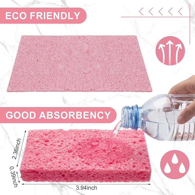 Zhengmy 100 Pieces Sponges Bulk Sponges Kitchen Compressed Sponge Natural Dish Sponge Compressed Wood Pulp Cleaning Without Scratching for Kitchen Bathroom, 3.9 x 2.4 x 0.12 Inch (Pink)