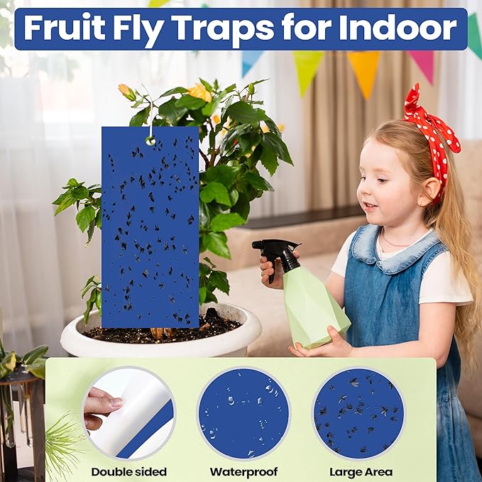 Qualirey 100 Pcs 7.87 x 3.9 Inch Blue Sticky Traps for Thrips Double Sided Sticky Trap for Gnats Plant,Thrips, Aphids, and Black Flies with Twist Ties,Indoor and Outdoor