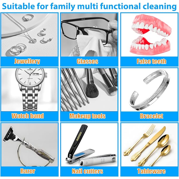 Ultrasonic Retainer Cleaner Machine,48 kHz Ultrasonic Cleaner,700ML Portable Ultrasonic Cleaner for Braces, Mouth Guards, Aligner, Toothbrush, Glasses, Jewelry(White)