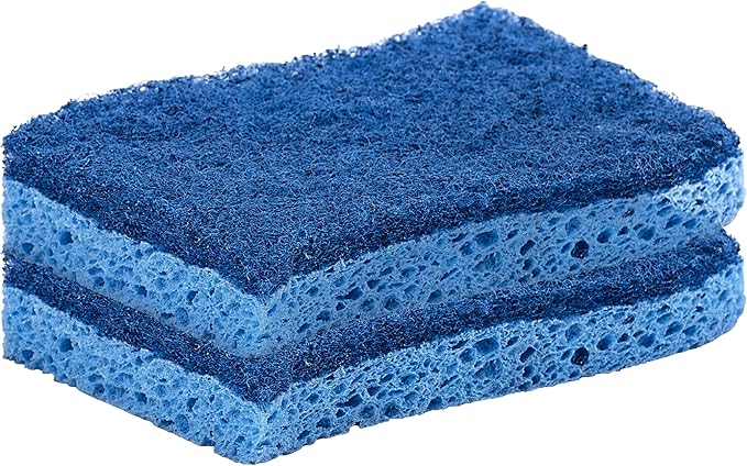 Non-Scratch Cellulose Sponge Kitchen Scrub Sponge with Scouring Pad Set, Good for Non-Stick Cookware Frying Pan, Pot, Counter Top, Sink Scrubbing, Kitchen Scrubbers, Pack of 2, (Blue)