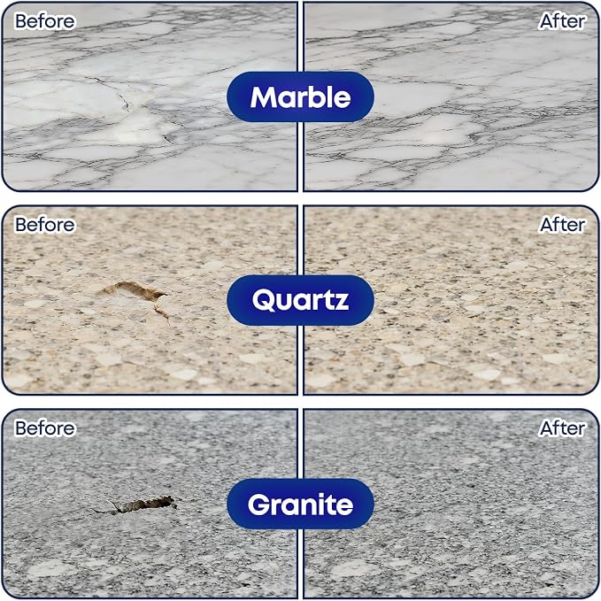 Marble and Granite Repair Kit (White) - 30-Min Quick-Drying Quartz Countertop Repair Kit on Quartz, Marble, Porcelain and Other Stone Surfaces - Granite Sealer for Edge Chips Cracks Scratches Holes