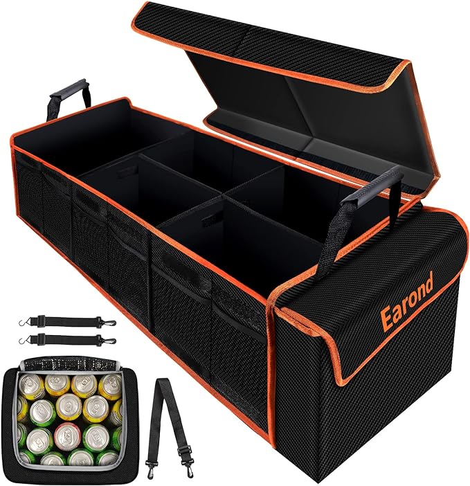 Large Trunk Organizer with Cooler, 3 Compartments SUV Cargo Organizer, Portable Trunk Organizer for suv,car,truck,rv,jeep(black)
