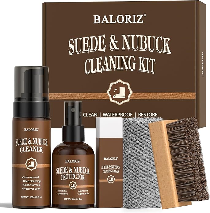 Suede & Nubuck Care Kit for Clog & Sandal, 5-Piece Set with Cleaner, Protector, Suede Brush & Eraser Clean, Microfiber Cloth, Premium Care Kit Protect for Shoes, Boots, Uggs, Jackets, Bags and Apparel