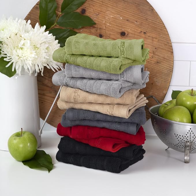 All Clad Premium Solid Dish Cloth Set: Highly Absorbent, Super Soft - 100% Turkish Cotton Terry Looped, 13"x14" Dish Towels for Cleaning & Drying Dishes, Pans, Glassware, or Counters, 6-Pack, Pewter