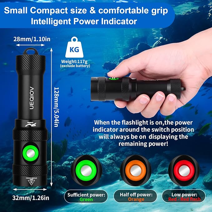 Diving light 4000 lumens with SOS signal diving flashlight, spotlight flashlight, underwater diving light IP68 waterproof, suitable for 150 meters night diving, cave diving, and scuba diving equipment