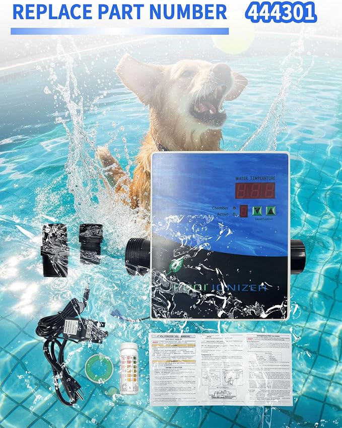 444301 Pool ionizer with Active Level Control, Pool Purifier System Fit for Above-Ground, In-Ground Pool, Saltwater Pool, Hot Tub, Spa Pool, Water Park