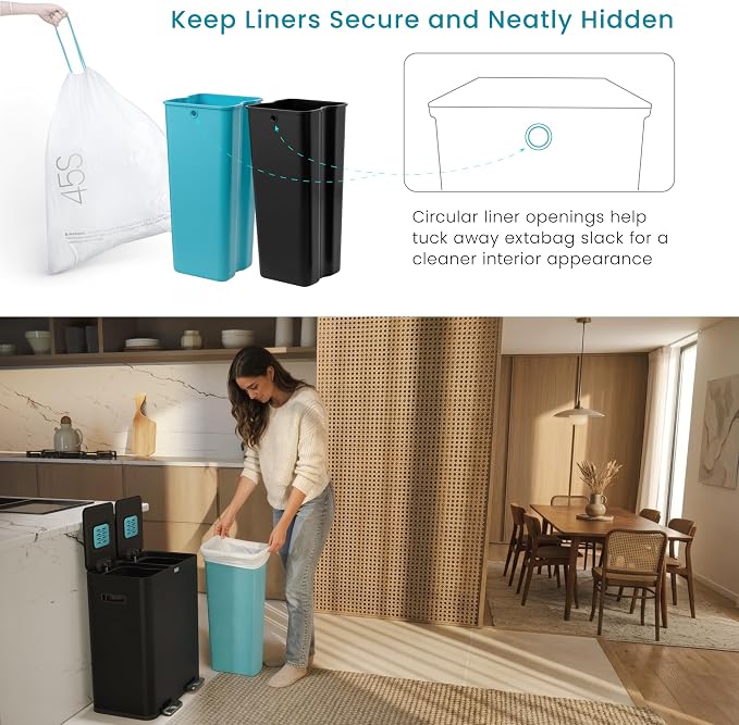 Home Zone Living 16 Gallon Kitchen Trash Can with Dual Compartments