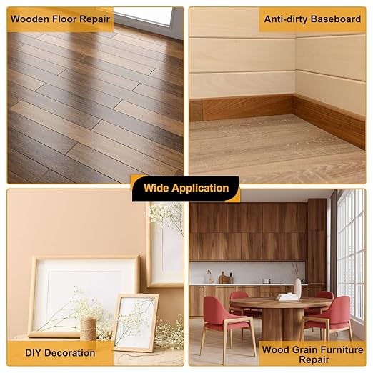 HARFINGTON Wood Grain Repair Tape 15.7 Inch x 33ft Self Adhesive Repair Patch Tape Simulated Wooden Floor Tapes with Plastic Scraper for Tables Doors Windows Furniture, Oak