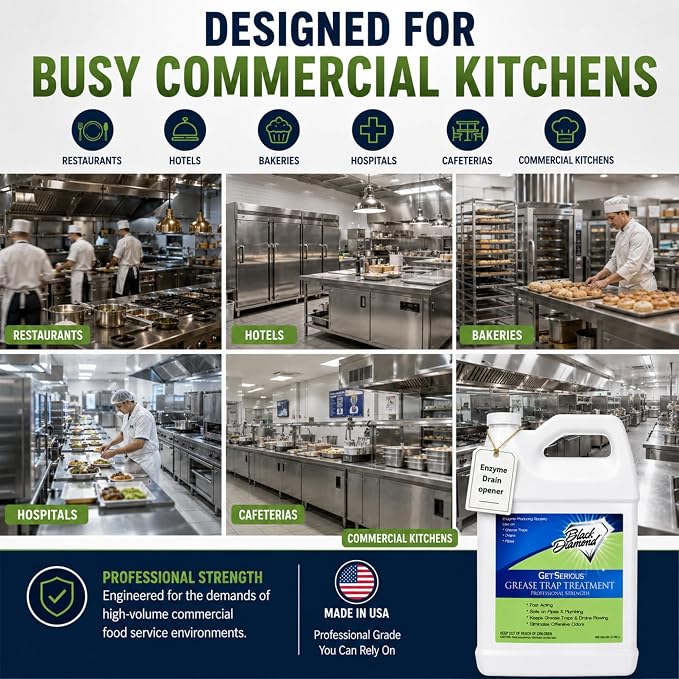 Black Diamond Stoneworks GET SERIOUS Grease Trap Treatment – Commercial Enzyme Grease Trap Cleaner & Drain Maintenance for FOG Reduction, Odor Control & Free-Flowing Drains