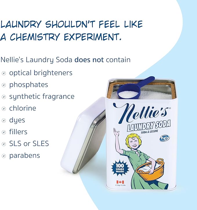 Nellie's Laundry Soda - Concentrated Laundry Detergent Powder - 100 Load - Gentle on Skin and Environment - Fragrance-Free - (Made in Canada)