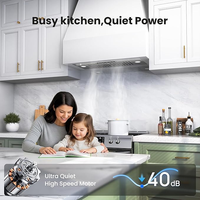 VIKIO HOME Built-in/Insert Range Hood 36 Inch, 980 CFM Hood Vent for Kitchen, Ducted/Ductless Convertible Duct, Stainless Steel Kitchen Vent Hood with Gesture & Touch Control, 3 Baffle Filters