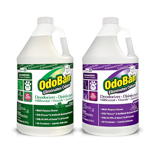 OdoBan Professional Disinfectant and Odor Eliminator Concentrate, 2-Pack, 1 Gallon Each Original Eucalyptus and Lavender Scents Bundle with Zep Professional Sprayer Bottle 32 ounces