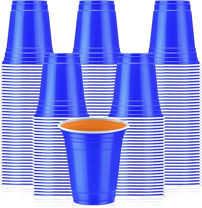 Sabary 100 Pack 12oz Blue Plastic Cups 250th Anniversary Heavy Duty Drinking Disposable Cups with Lines for Beverage USA Patriotic Holiday Camping Barbecues Birthday Party Outdoor Picnic