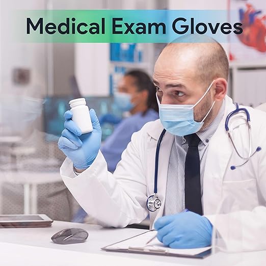 FifthPulse Blue Nitrile Exam Gloves Large 1000 Count - Medical Grade, 3 Mil, Food Safe, Latex and Powder Free Disposable Gloves for Cleaning, Cooking and Medical Use - Case of 10 Boxes of 100