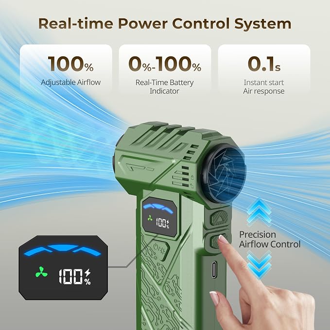 Compressed Air Duster, 130000RPM High-Speed Electric Air Duster with Smart LED Display & Stepless Speed Control, Rechargeable Cordless Air Blower for PC Keyboard, Car & Home Cleaning (Green)