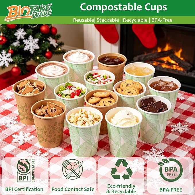 12oz 240Count Compostable Paper Cups, Plant-Based Disposable Coffee Cups with PLA Lining, Perfect for Hot & Cold Drinks, Coffee, Party, Office & Daily Use