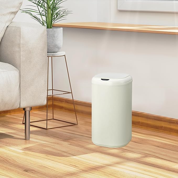 8 Gallon Automatic Sensor Kitchen Trash Can, Motion Sensor Garbage Bin, 30 Liter Touchless Smart Stainless Steel Waste Can with Lid for Bathroom Bedroom Office, Cream White
