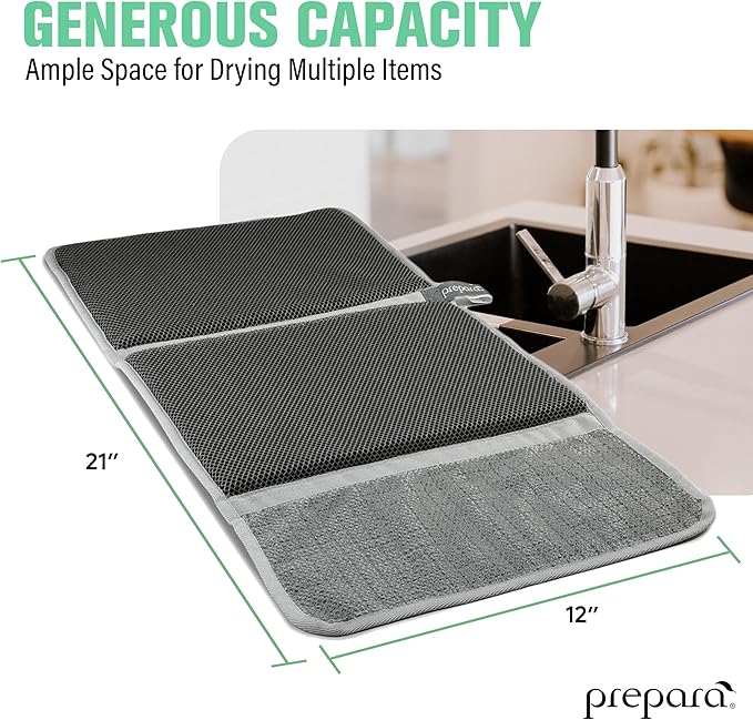 Prepara Drydock Deluxe Kitchen Towel & Drying Mat, 2-Pack - High-Performance Dish Mat with Built-in Stemware Dryer, Honeycomb Design for Maximum Airflow (14" x 21"), Machine Washable