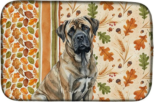 Caroline's Treasures Brindle Mastiff Heirloom Fall Dish Drying Mat Absorbent Dish Drying Mat Pad for Kitchen Counter Dish Drainer Mat for Countertop, 14 x 21", Multicolor