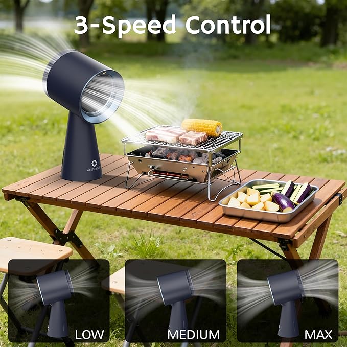 AIRTHEREAL Portable Range Hood with Rechargeable Battery Powered, 3-Speed Suction, Desktop Exhaust Fan for Kitchen, with Extra Grease Filter and Replacement Activated Carbon Filters RH180B Blue